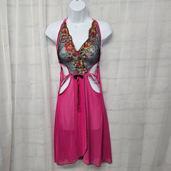 Y2K Pink Sheer Dress Whimsigoth Fairy Lace Floral Mesh Embroidered S - Picture 1 of 8